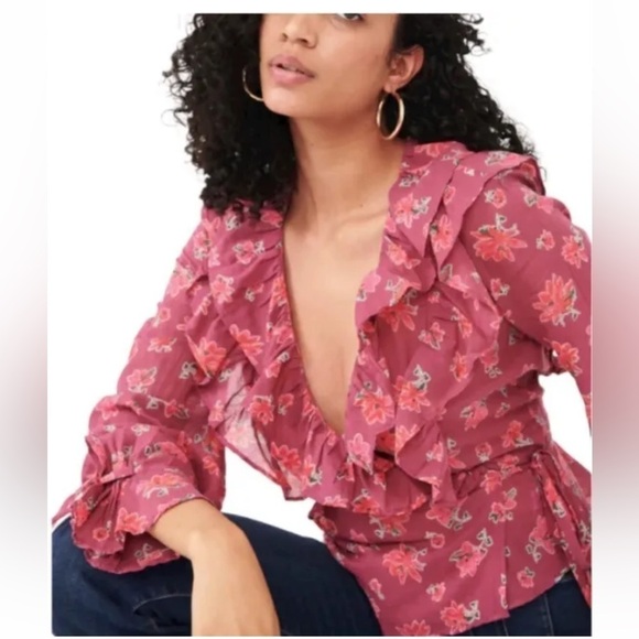 Free People Tops - Free People Top Amanda Cotton Ruffled Wrap Sultry Combo Floral Blouse Sz XS NWT